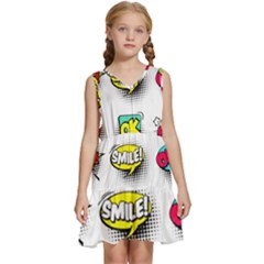 Set-colorful-comic-speech-bubbles Kids  Sleeveless Tiered Mini Dress by Jancukart