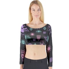 Vintage-seamless-pattern-with-tribal-art-african-style-drawing Long Sleeve Crop Top