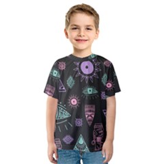 Vintage-seamless-pattern-with-tribal-art-african-style-drawing Kids  Sport Mesh Tee