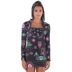 Vintage-seamless-pattern-with-tribal-art-african-style-drawing Long Sleeve Hooded T-shirt