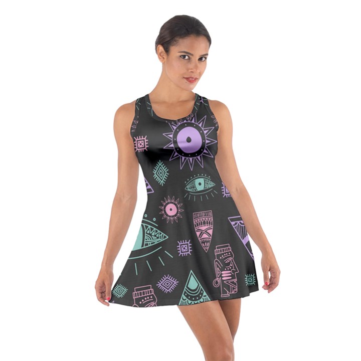 Vintage-seamless-pattern-with-tribal-art-african-style-drawing Cotton Racerback Dress