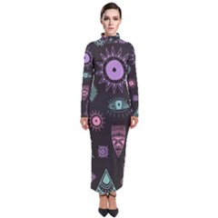 Vintage-seamless-pattern-with-tribal-art-african-style-drawing Turtleneck Maxi Dress