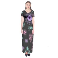 Vintage-seamless-pattern-with-tribal-art-african-style-drawing Short Sleeve Maxi Dress