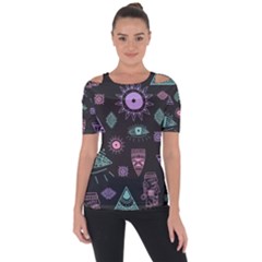 Vintage-seamless-pattern-with-tribal-art-african-style-drawing Shoulder Cut Out Short Sleeve Top