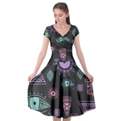 Vintage-seamless-pattern-with-tribal-art-african-style-drawing Cap Sleeve Wrap Front Dress