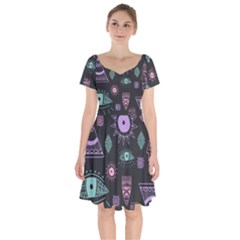 Vintage-seamless-pattern-with-tribal-art-african-style-drawing Short Sleeve Bardot Dress