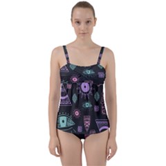 Vintage-seamless-pattern-with-tribal-art-african-style-drawing Twist Front Tankini Set