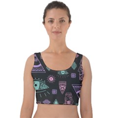 Vintage-seamless-pattern-with-tribal-art-african-style-drawing Velvet Crop Top