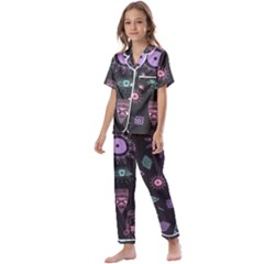 Vintage-seamless-pattern-with-tribal-art-african-style-drawing Kids  Satin Short Sleeve Pajamas Set