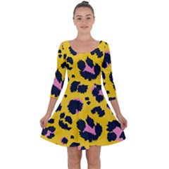 Leopard-print-seamless-pattern Quarter Sleeve Skater Dress