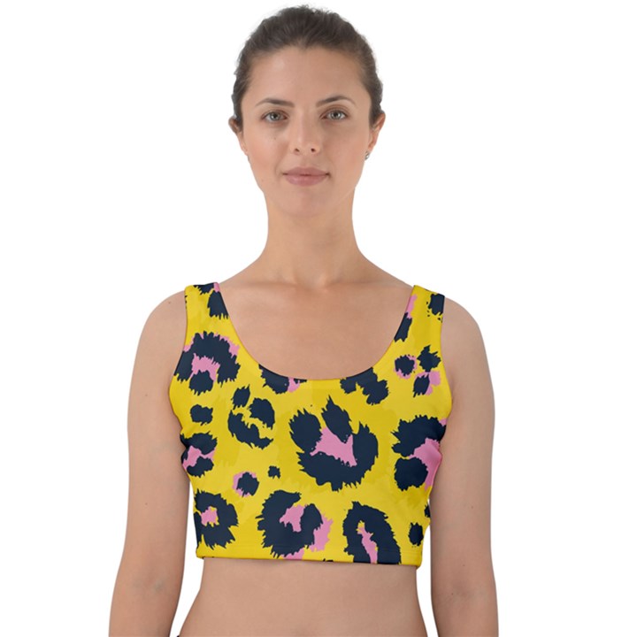 Leopard-print-seamless-pattern Velvet Crop Top