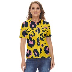 Leopard-print-seamless-pattern Women s Short Sleeve Double Pocket Shirt