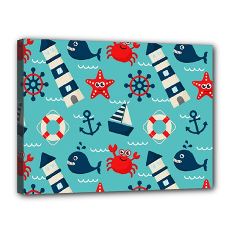 Seamless-pattern-nautical-icons-cartoon-style Canvas 16  X 12  (stretched) by Jancukart