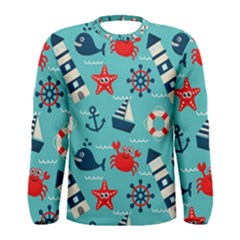 Seamless-pattern-nautical-icons-cartoon-style Men s Long Sleeve Tee