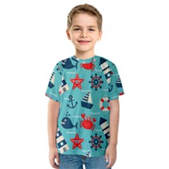 Seamless-pattern-nautical-icons-cartoon-style Kids  Sport Mesh Tee