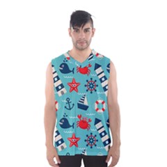 Seamless-pattern-nautical-icons-cartoon-style Men s Basketball Tank Top by Jancukart