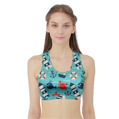 Seamless-pattern-nautical-icons-cartoon-style Sports Bra With Border