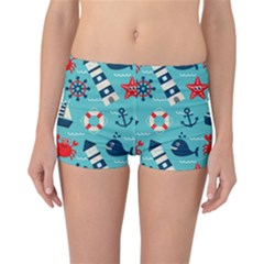 Seamless-pattern-nautical-icons-cartoon-style Reversible Boyleg Bikini Bottoms