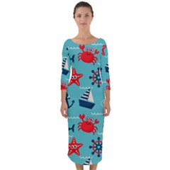 Seamless-pattern-nautical-icons-cartoon-style Quarter Sleeve Midi Bodycon Dress