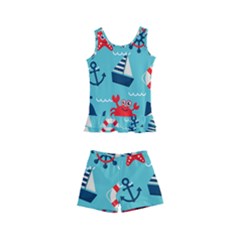 Seamless-pattern-nautical-icons-cartoon-style Kids  Boyleg Swimsuit