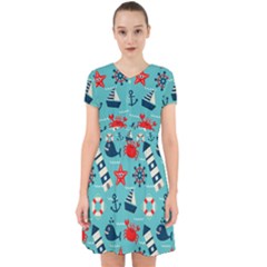 Seamless-pattern-nautical-icons-cartoon-style Adorable In Chiffon Dress