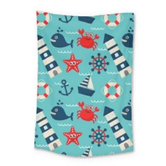 Seamless-pattern-nautical-icons-cartoon-style Small Tapestry