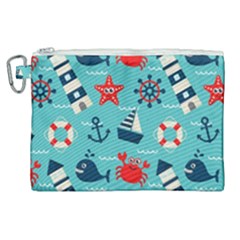 Seamless-pattern-nautical-icons-cartoon-style Canvas Cosmetic Bag (xl)