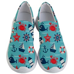 Seamless-pattern-nautical-icons-cartoon-style Women s Lightweight Slip Ons by Jancukart