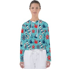 Seamless-pattern-nautical-icons-cartoon-style Women s Slouchy Sweat