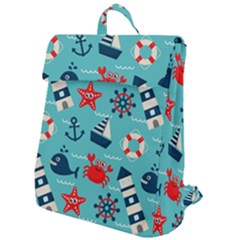 Seamless-pattern-nautical-icons-cartoon-style Flap Top Backpack