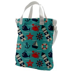 Seamless-pattern-nautical-icons-cartoon-style Canvas Messenger Bag