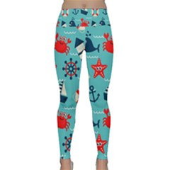 Seamless-pattern-nautical-icons-cartoon-style Lightweight Velour Classic Yoga Leggings