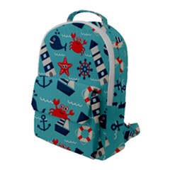 Seamless-pattern-nautical-icons-cartoon-style Flap Pocket Backpack (large)