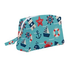 Seamless-pattern-nautical-icons-cartoon-style Wristlet Pouch Bag (medium)