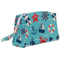 Seamless-pattern-nautical-icons-cartoon-style Wristlet Pouch Bag (large)