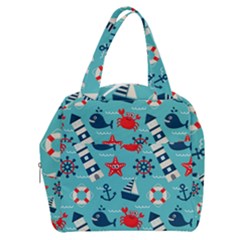 Seamless-pattern-nautical-icons-cartoon-style Boxy Hand Bag