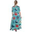 Seamless-pattern-nautical-icons-cartoon-style Waist Tie Boho Maxi Dress View2