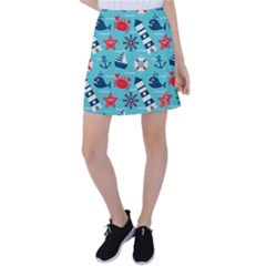 Seamless-pattern-nautical-icons-cartoon-style Tennis Skirt by Jancukart