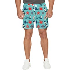 Seamless-pattern-nautical-icons-cartoon-style Men s Runner Shorts by Jancukart