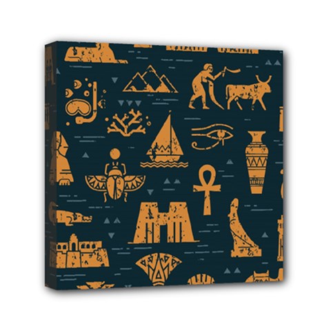 Dark-seamless-pattern-symbols-landmarks-signs-egypt Mini Canvas 6  X 6  (stretched)