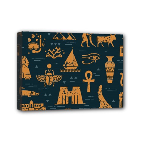 Dark-seamless-pattern-symbols-landmarks-signs-egypt Mini Canvas 7  X 5  (stretched)