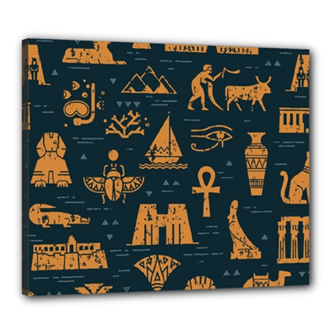 Dark-seamless-pattern-symbols-landmarks-signs-egypt Canvas 24  X 20  (stretched) by Jancukart