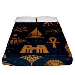 Dark-seamless-pattern-symbols-landmarks-signs-egypt Fitted Sheet (king Size) by Jancukart