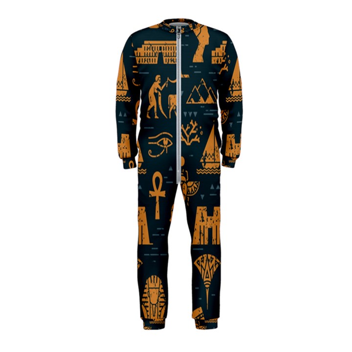 Dark-seamless-pattern-symbols-landmarks-signs-egypt OnePiece Jumpsuit (Kids)