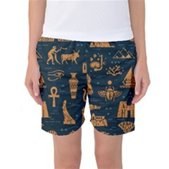 Dark-seamless-pattern-symbols-landmarks-signs-egypt Women s Basketball Shorts by Jancukart