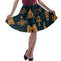 Dark-seamless-pattern-symbols-landmarks-signs-egypt A-line Skater Skirt View1