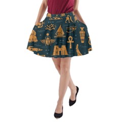 Dark-seamless-pattern-symbols-landmarks-signs-egypt A-line Pocket Skirt by Jancukart