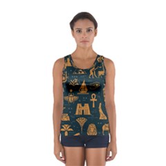 Dark-seamless-pattern-symbols-landmarks-signs-egypt Sport Tank Top  by Jancukart