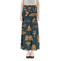 Dark-seamless-pattern-symbols-landmarks-signs-egypt Full Length Maxi Skirt