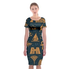 Dark-seamless-pattern-symbols-landmarks-signs-egypt Classic Short Sleeve Midi Dress